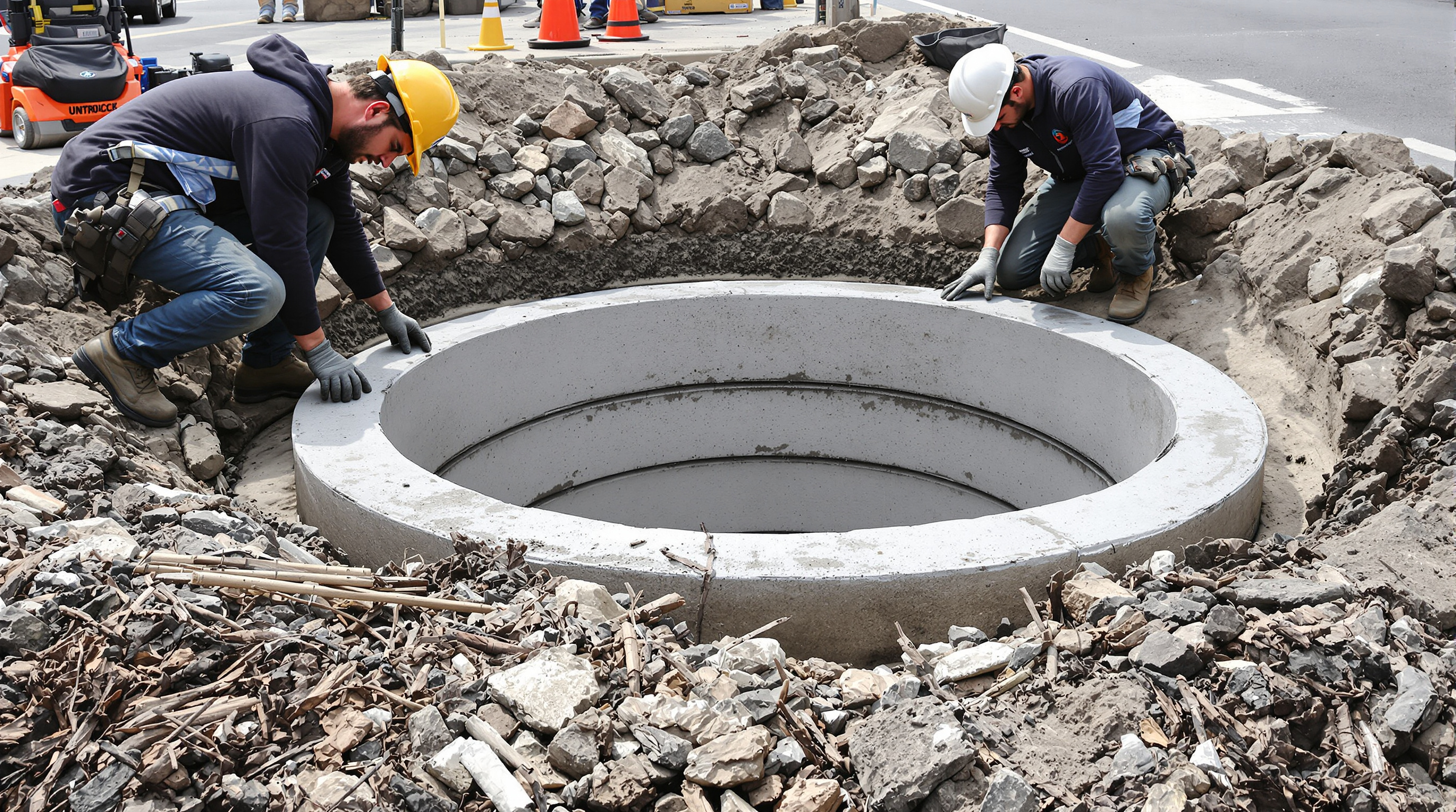Regard circulaire béton sur chantier VRD